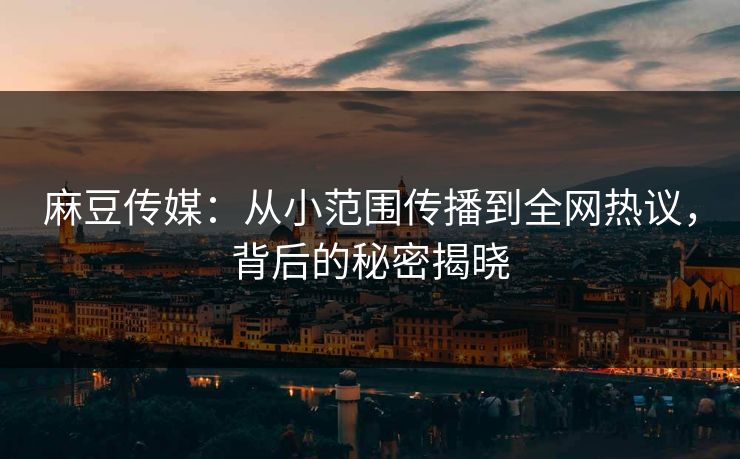 麻豆传媒：从小范围传播到全网热议，背后的秘密揭晓